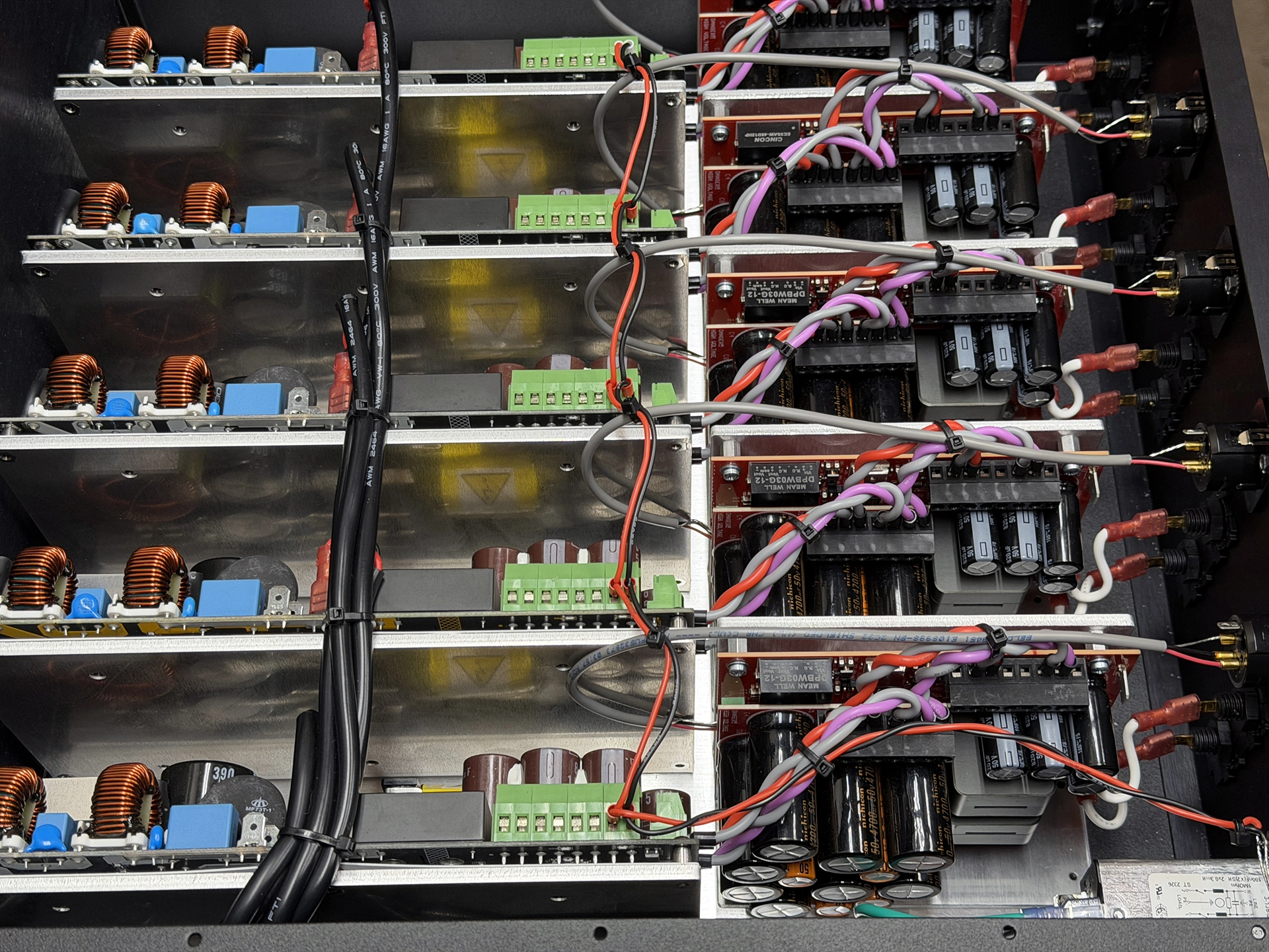 Starkrimson HT Ultra internals power supply amp boards and capacitor boards with wiring